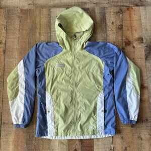 Columbia Youth Boys Size 18/20 Hooded Windbreaker Jacket Green/Blue/White